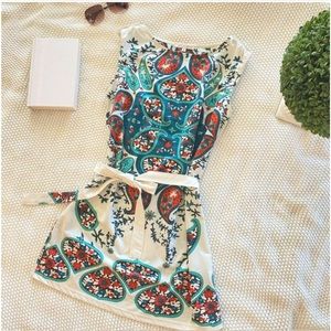 Joy Joy Paisley A Line Boho Shift Dress with Tie